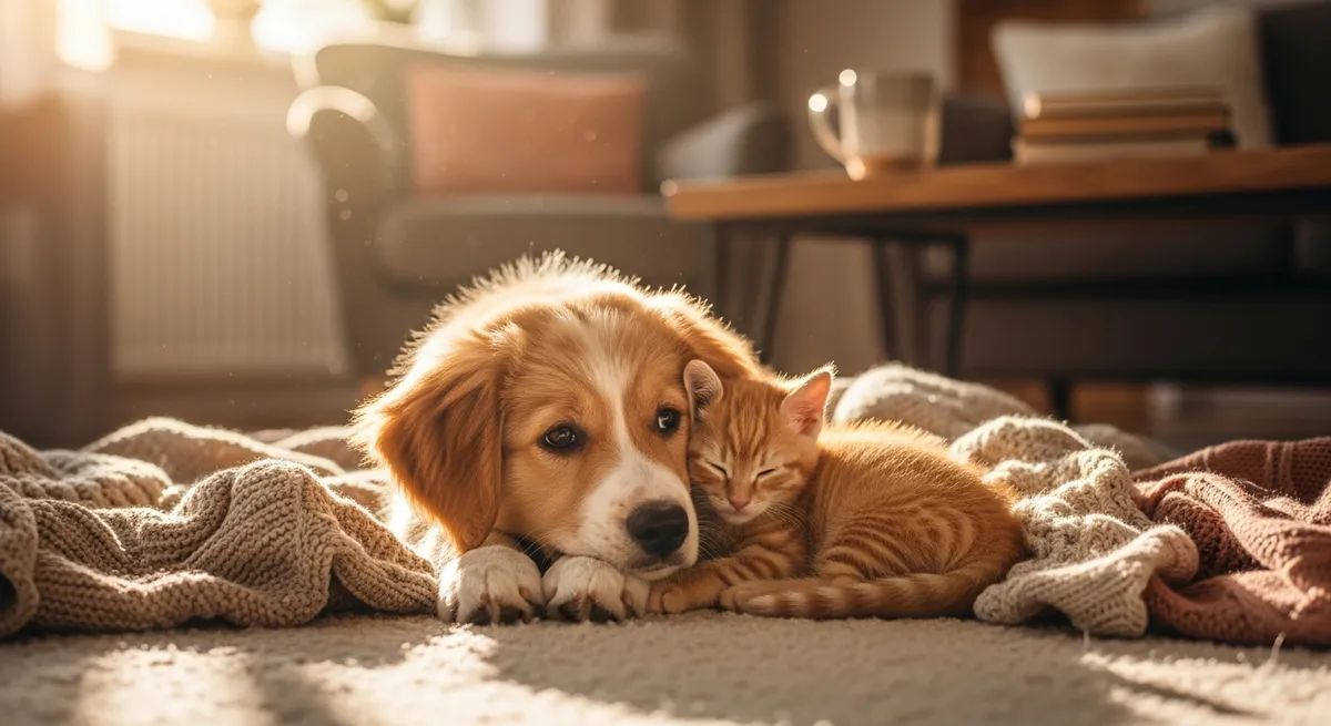 Puppy and kitten finding their forever home