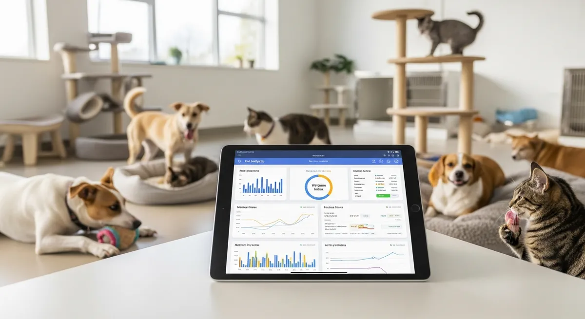 Modern shelter dashboard with happy healthy animals